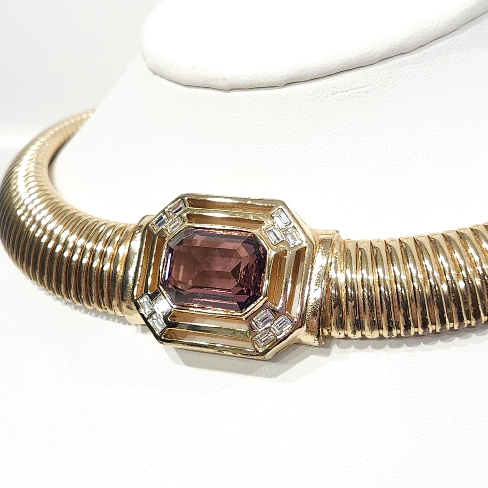 Vintage Dior Amethyst Purple Crystal Gold Omega Chain Necklace Germany - Picture 14 of 16